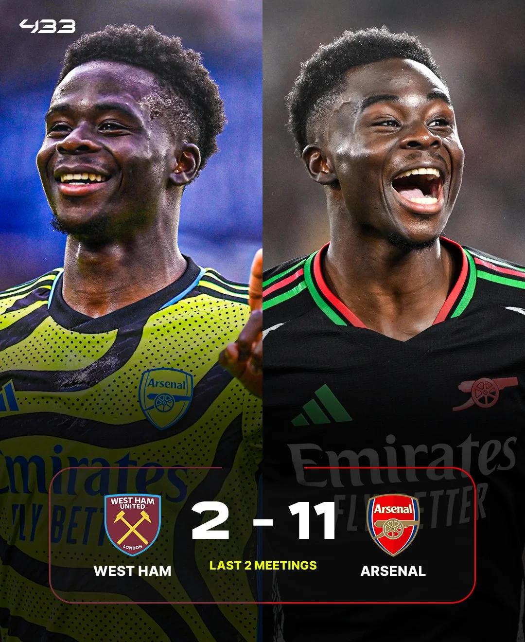 阿森纳客场大胜西汉姆，继续领跑积分榜